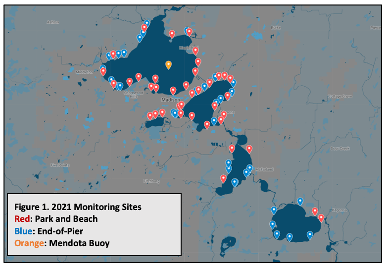 Figure 1. 2021 Monitoring Sites on the Yahara lakes
