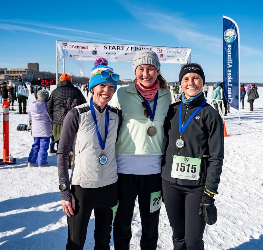 Top three female finishers in the 2026 Frozen Assets 5K Run/Walk