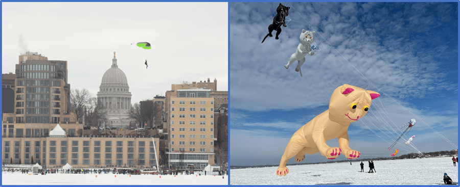 Skydivers and Kites at Frozen Assets Festival