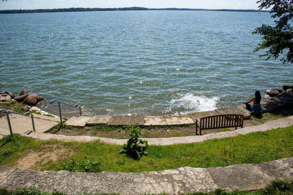 Hudson Park provides seating with a view along Lake Monona
